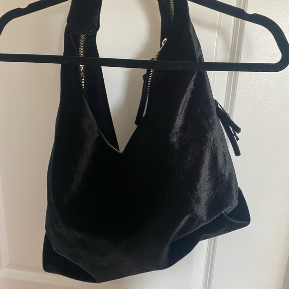 Tabitha b Bags Tabitha b Black Velvet Hobo Bag With Gold